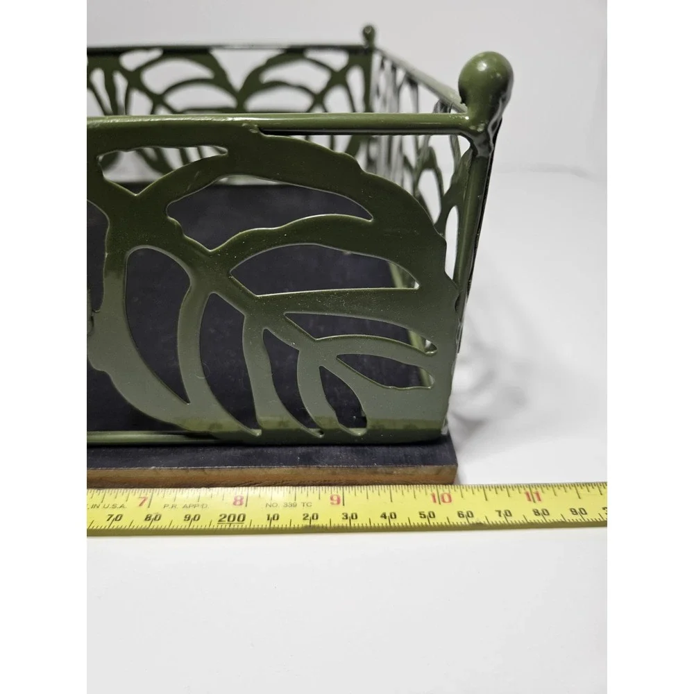 Leaf Metal Planter Set 2 Tropical Monstera Decorative Baskets Green Bronze Tray